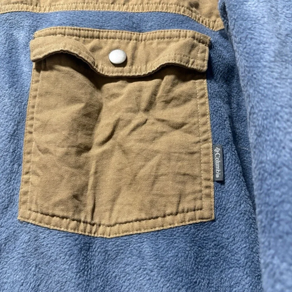 Men's XXL‎ Columbia Full Zip Jacket Tan Canvas Blue Fleece